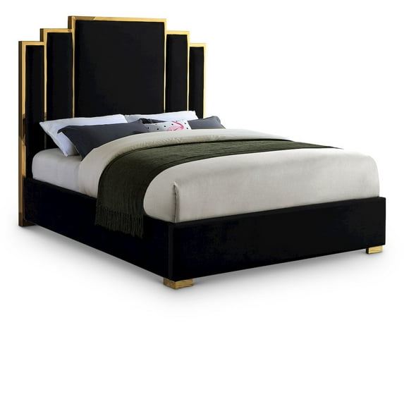 Meridian Furniture Hugos Black Velvet Queen Bed