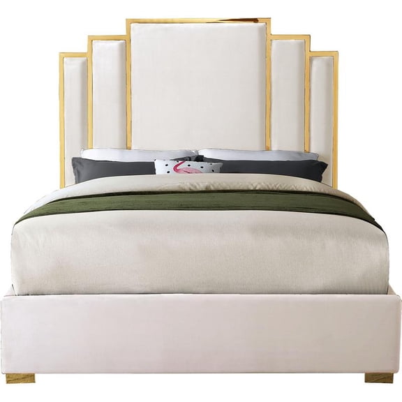 Meridian Furniture Hugos Cream Velvet King Bed