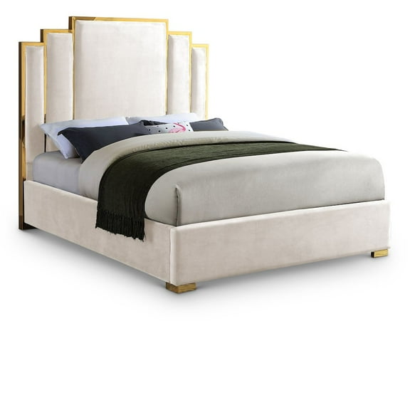 Meridian Furniture Hugos Cream Velvet King Bed