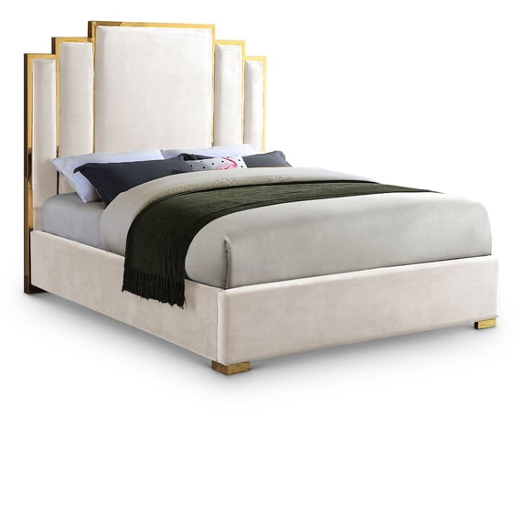 Meridian Furniture Hugos Cream Velvet Queen Bed
