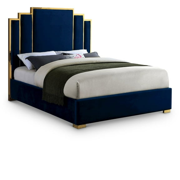 Meridian Furniture Hugos Navy Velvet Queen Bed