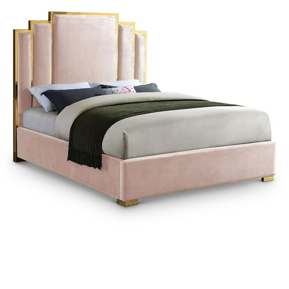 Meridian Furniture Hugos Pink Velvet King Bed