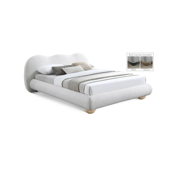 Meridian Furniture Hyde Contemporary Boucle Fabric Queen Bed in Cream