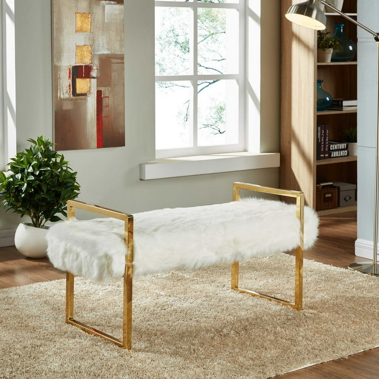 Meridian Furniture Chloe White Fur Bench Meridian Furniture Chloe White Fur Bench