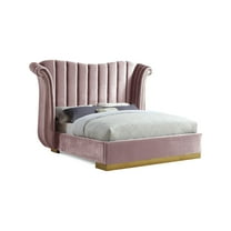 Meridian Furniture Inc Flora Upholstered Wingback Low Profile Bed with Nailhead Trim