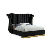 Meridian Furniture Inc Flora Upholstered Wingback Low Profile Bed with Nailhead Trim