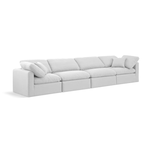 Meridian Furniture Indulge 129" Contemporary Fabric Modular Sofa in White