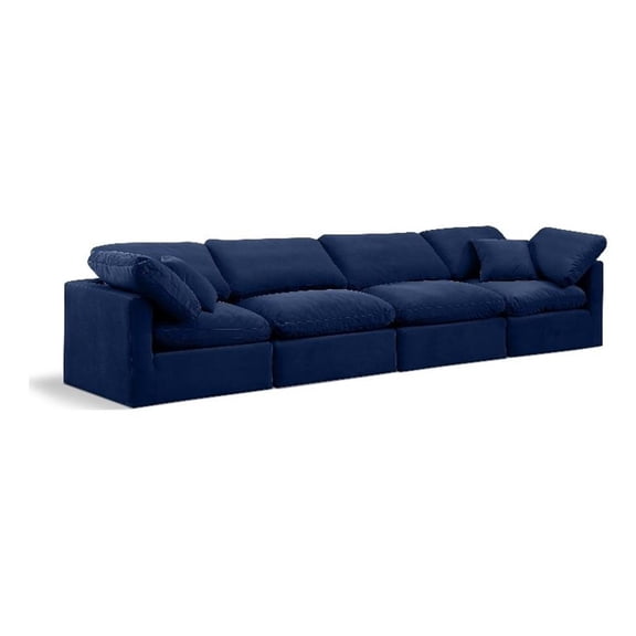 Meridian Furniture Indulge 129" Contemporary Velvet Modular Sofa in Navy