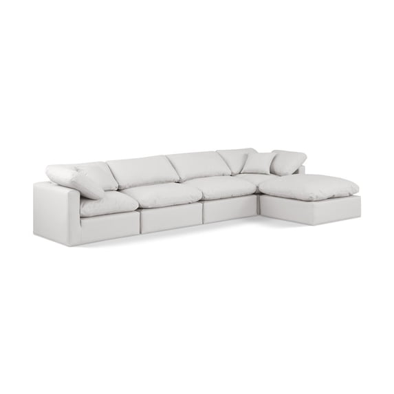 Meridian Furniture Indulge 129" Cream Vegan Leather L-Shaped Modular Sectional