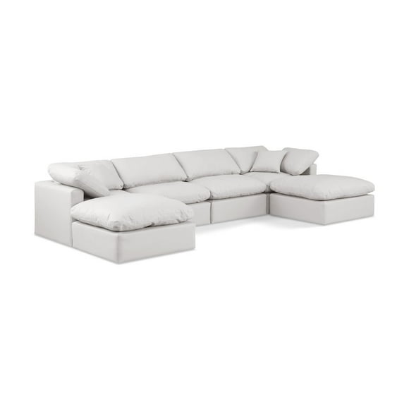 Meridian Furniture Indulge 129" Cream Vegan Leather U-Shaped Modular Sectional