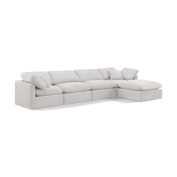 Meridian Furniture Indulge 129" Velvet L-Shaped Modular Sectional in Cream