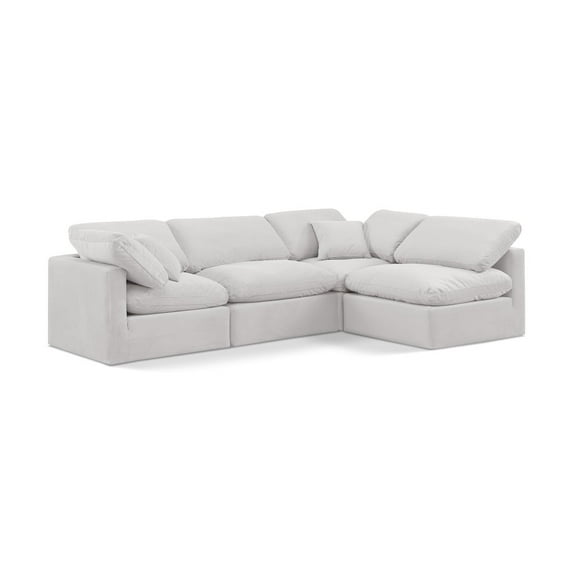 Meridian Furniture Indulge 129" Velvet L-Shaped Modular Sectional in Cream