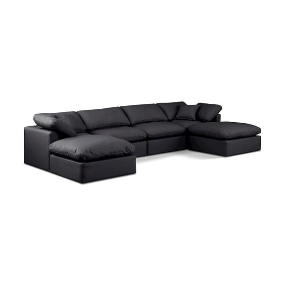 Meridian Furniture Indulge 140" Black Vegan Leather U-Shaped Modular Sectional