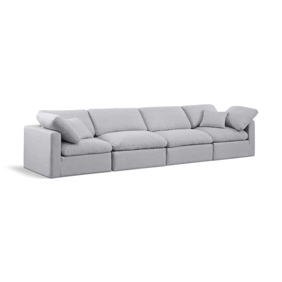 Meridian Furniture Indulge 140" Contemporary Linen Fabric Modular Sofa in Gray