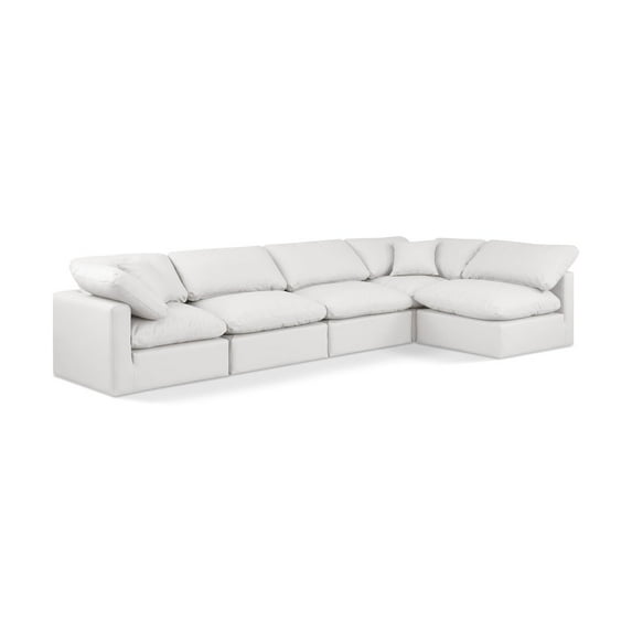 Meridian Furniture Indulge 140" Cream Vegan Leather L-Shaped Modular Sectional