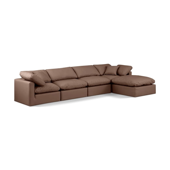 Meridian Furniture Indulge 140" Faux Leather L-Shaped Modular Sectional in Brown