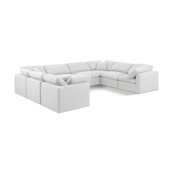 Meridian Furniture Indulge 140" Linen Fabric U-Shaped Modular Sectional in White
