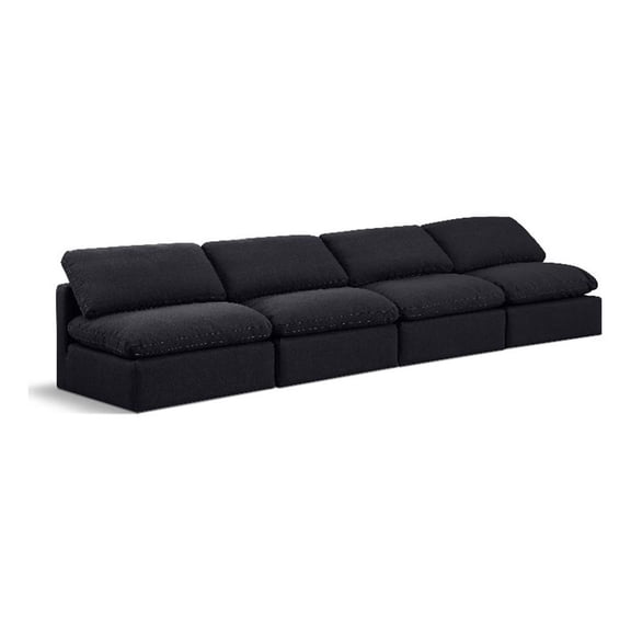 Meridian Furniture Indulge 140" Upholstered Linen Fabric Modular Sofa in Black