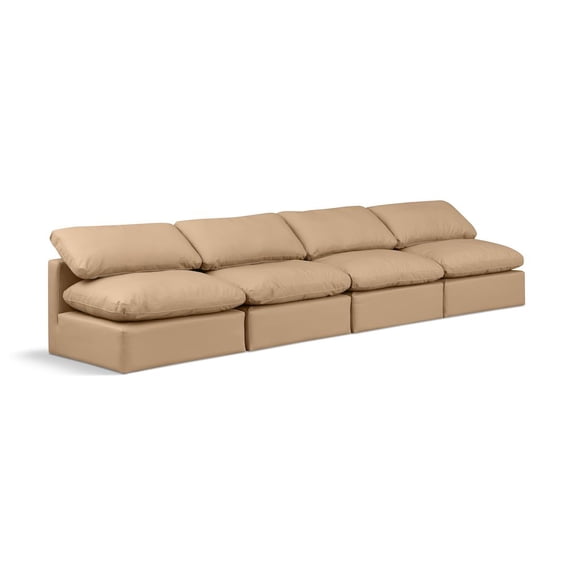 Meridian Furniture Indulge 140" Vegan Leather Modular Sofa in Tan
