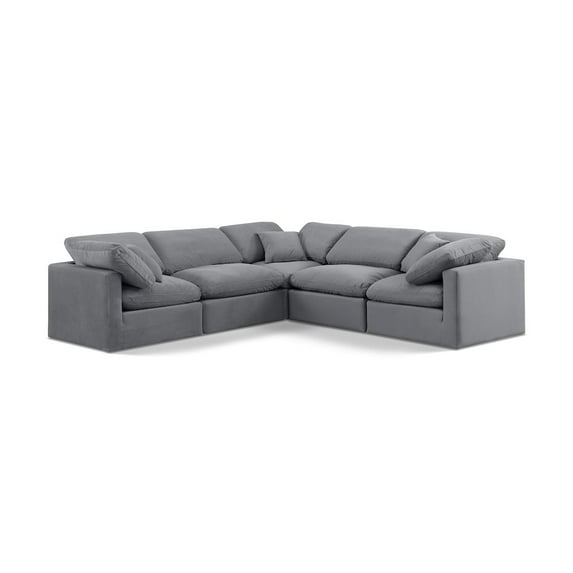 Meridian Furniture Indulge 158.5" Velvet L-Shaped Modular Sectional in Gray
