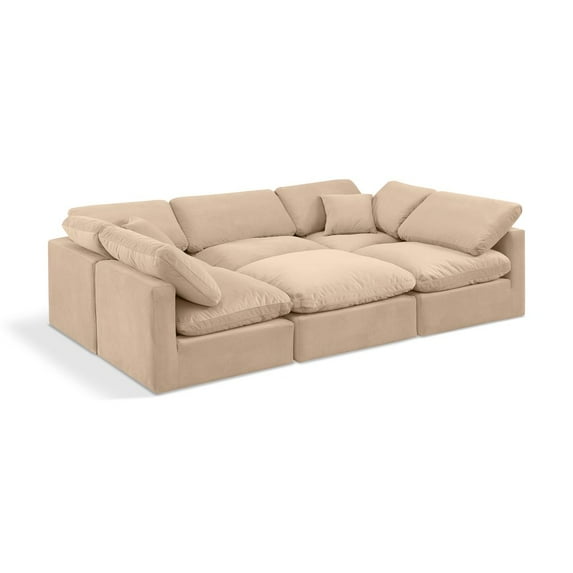 Meridian Furniture Indulge 164" Velvet U-Shaped Modular Sectional in Beige
