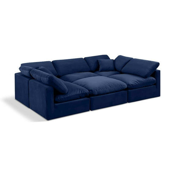 Meridian Furniture Indulge 164" Velvet U-Shaped Modular Sectional in Navy