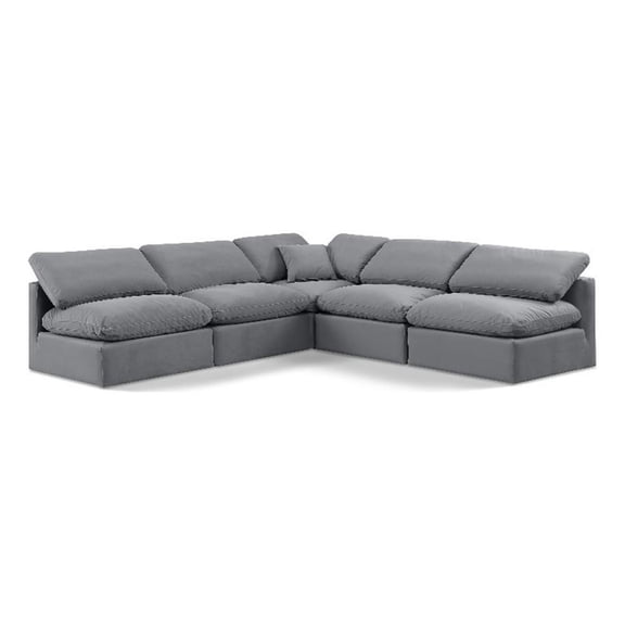 Meridian Furniture Indulge 169.5" Velvet L-Shaped Modular Sectional in Gray