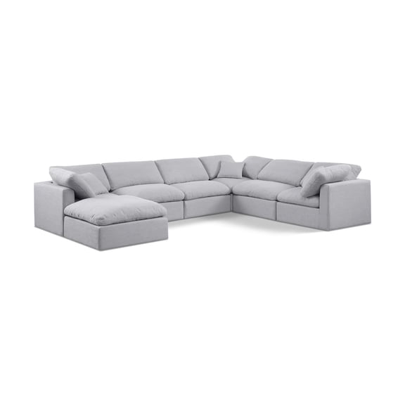 Meridian Furniture Indulge 193.5" Fabric U-Shaped Modular Sectional in Gray
