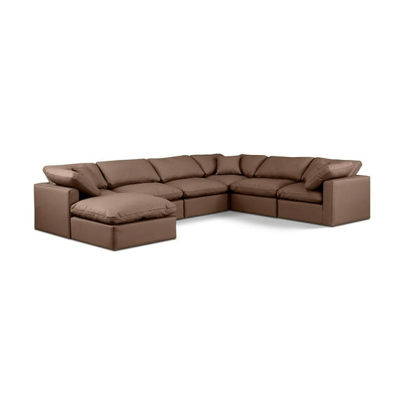 Meridian Furniture Indulge 194" Brown Vegan Leather U-Shaped Modular Sectional