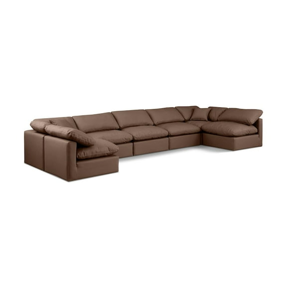 Meridian Furniture Indulge 234" Brown Vegan Leather U-Shaped Modular Sectional
