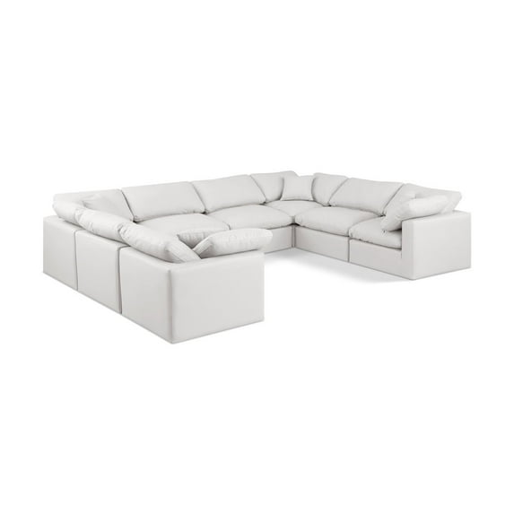 Meridian Furniture Indulge 258" Cream Vegan Leather U-Shaped Modular Sectional