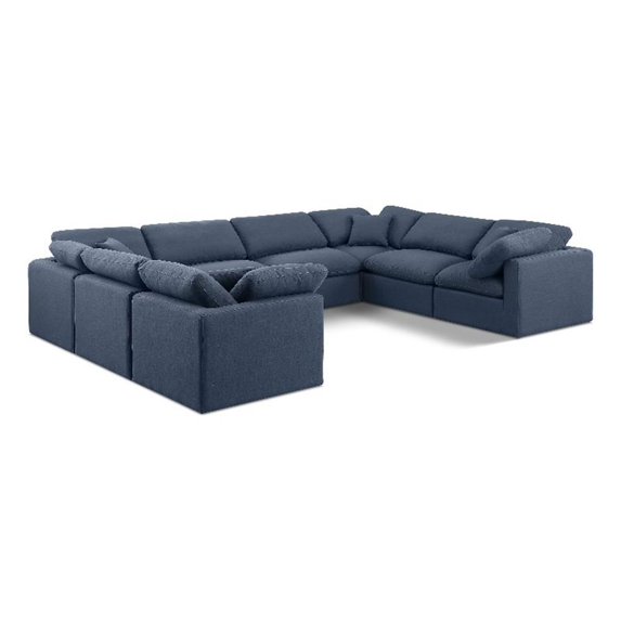 Meridian Furniture Indulge 258" Fabric U-Shaped Modular Sectional in Navy