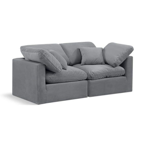 Meridian Furniture Indulge 70" Contemporary Velvet Modular Sofa in Gray