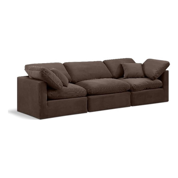 Meridian Furniture Indulge 94" Contemporary Velvet Modular Sofa in Brown