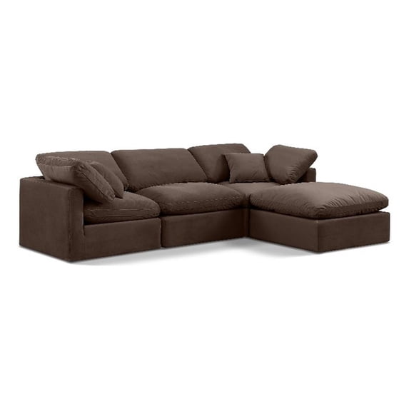 Meridian Furniture Indulge 94" Velvet L-Shaped Modular Sectional in Brown
