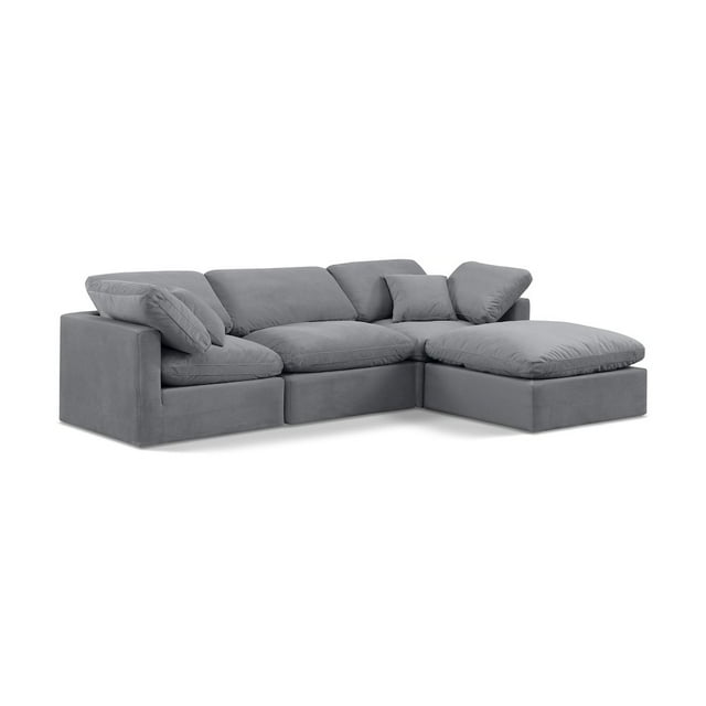 Meridian Furniture Indulge 94" Velvet L-Shaped Modular Sectional in Gray