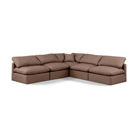 Meridian Furniture Indulge Brown Vegan Leather L-Shaped Modular Sectional