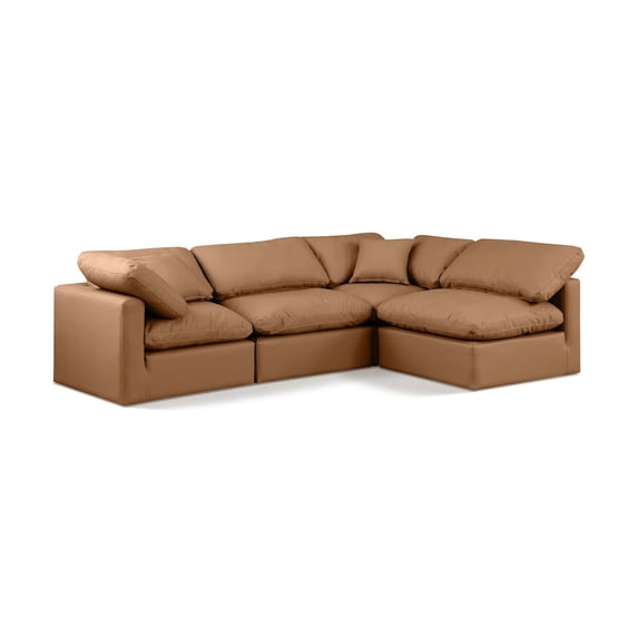 Meridian Furniture Indulge Vegan Leather L-Shaped Modular Sectional in Orange