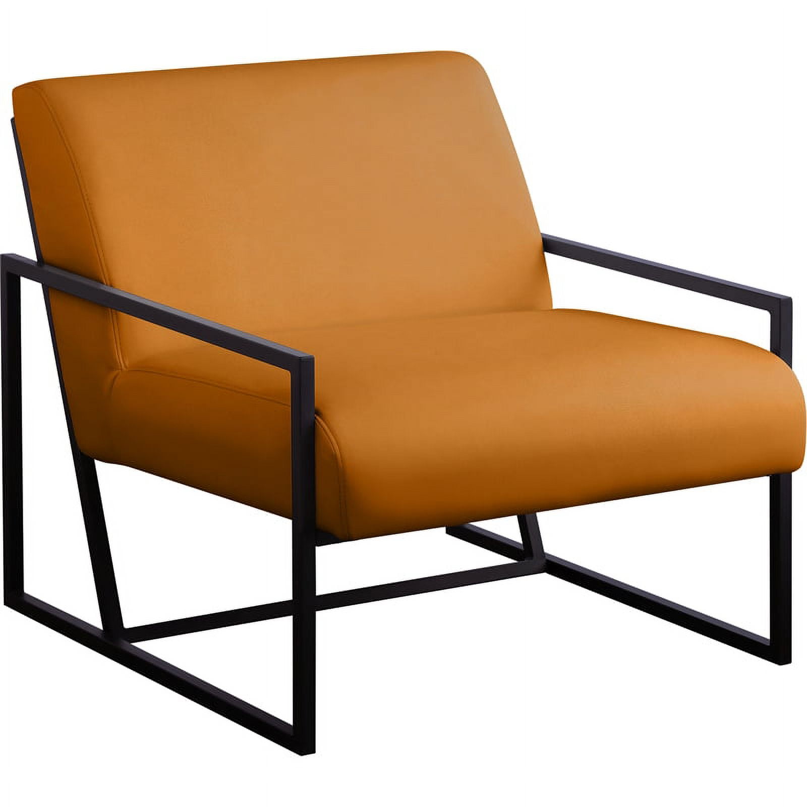 Contemporary Cognac Faux Leather Accent Chair with Matte Black Frame