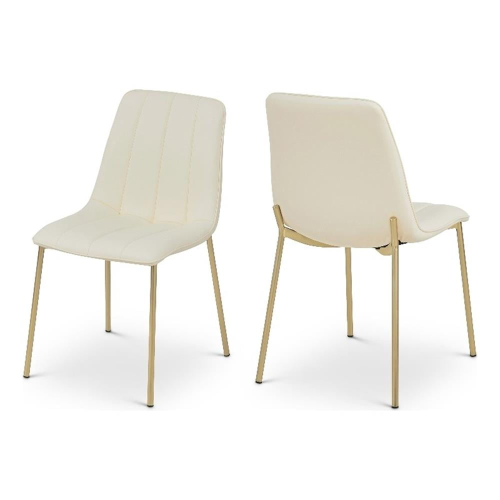 Cream Vegan Leather Dining Chair with Gold Metal Legs, Set of 2