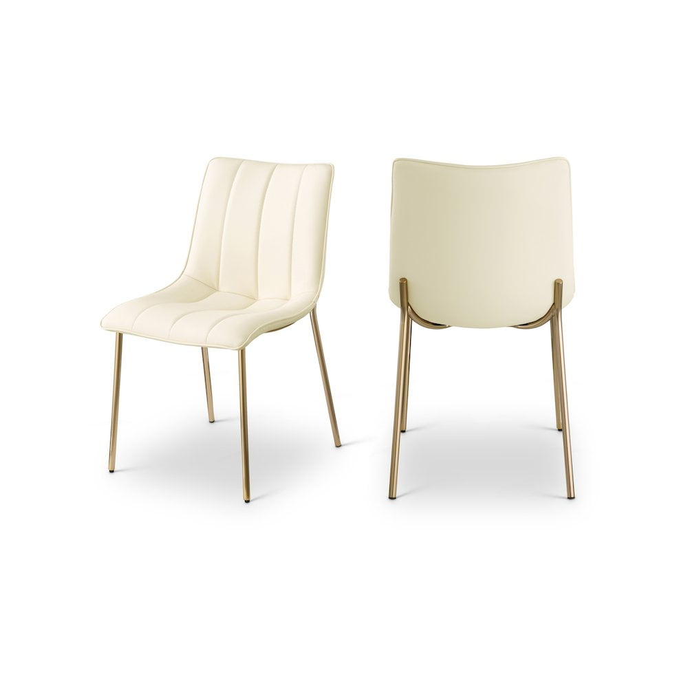 Cream Vegan Leather Dining Chair with Gold Metal Legs, Set of 2