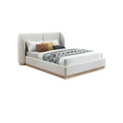 Meridian Furniture Jardin Queen Winged Headboard Fabric Standard Bed, Cream