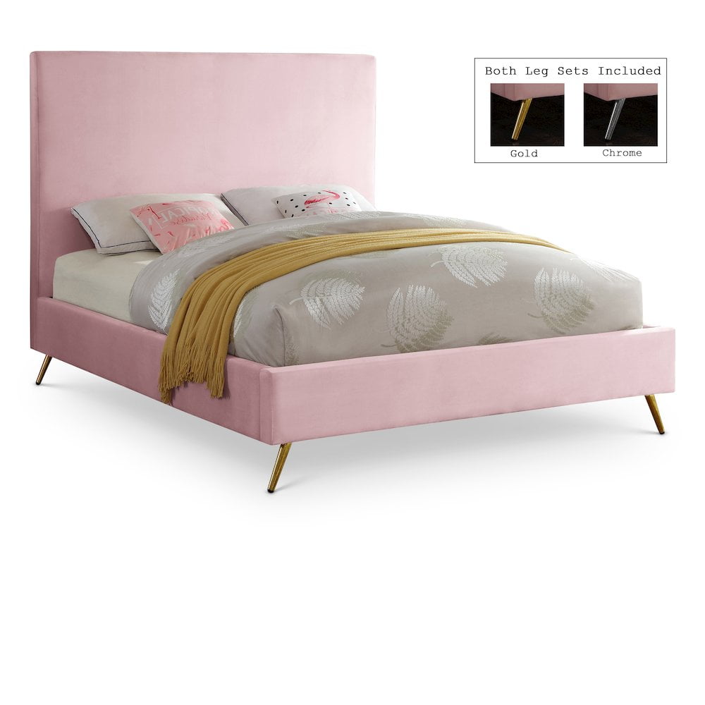 Jasmine Pink Velvet Full Platform Bed with Headboard