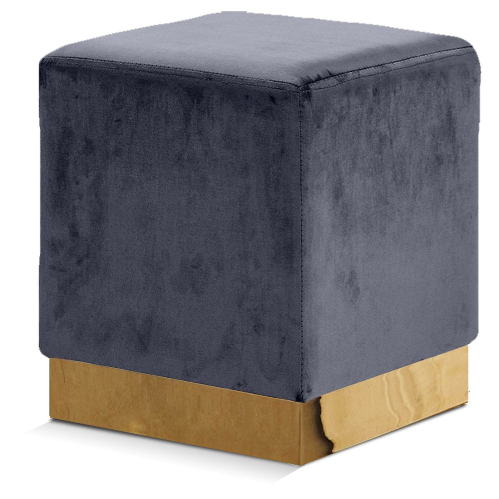 Meridian Furniture Jax Contemporary Velvet Ottoman/Stool in Gray