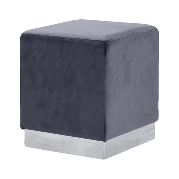 Meridian Furniture Jax Contemporary Velvet Ottoman/Stool in Gray