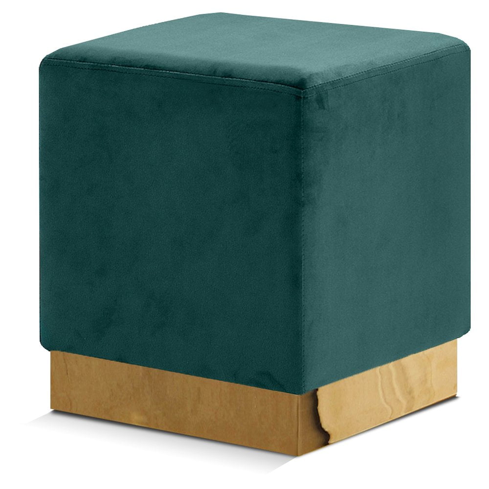 Green Velvet Ottoman with Gold Stainless Steel Base