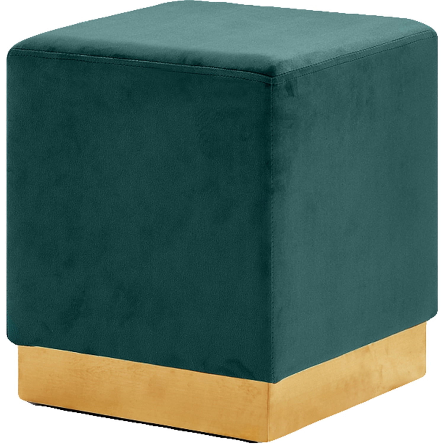 Green Velvet Ottoman with Gold Stainless Steel Base