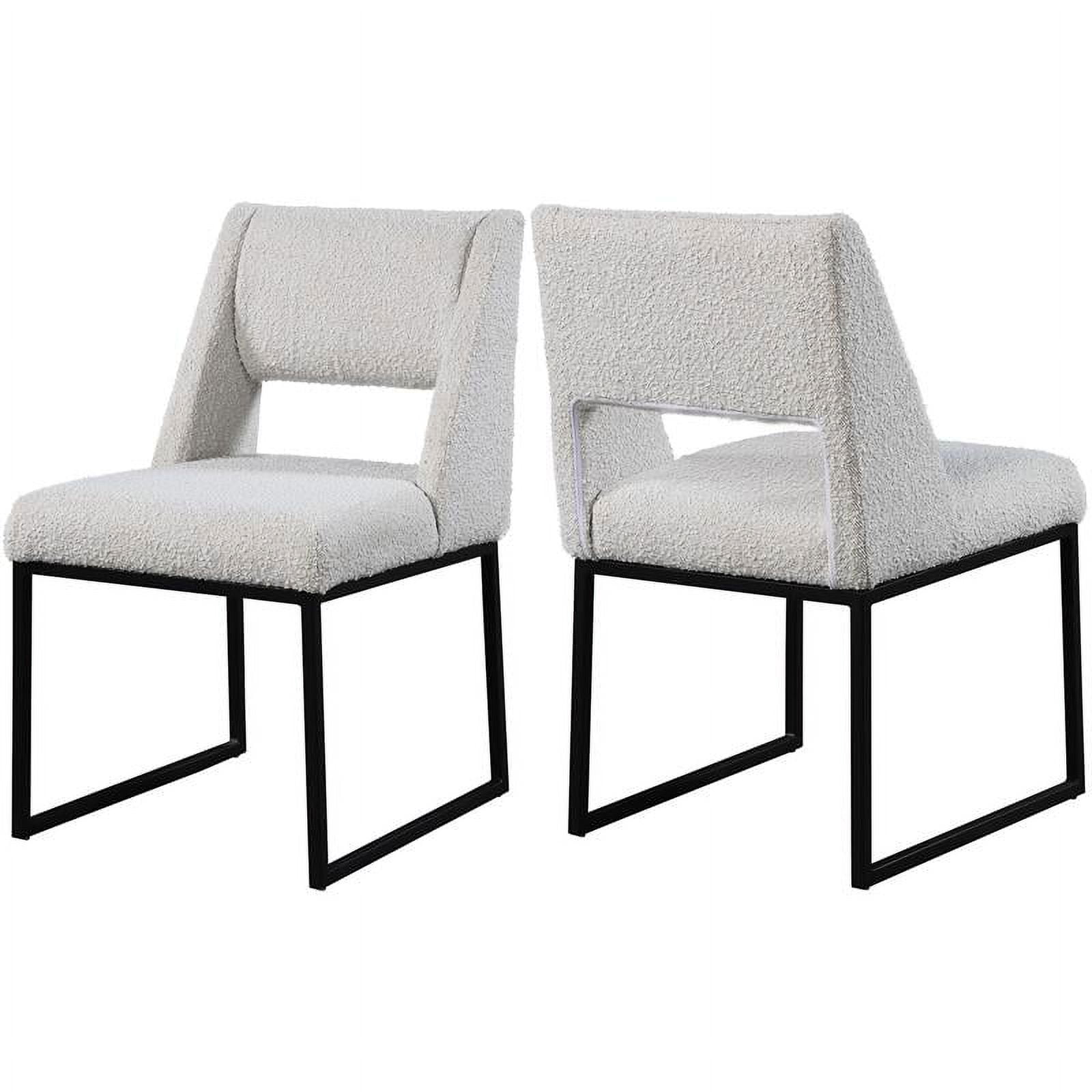 Contemporary Cream Boucle Upholstered Dining Chair with Matte Black Iron Base