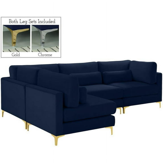 Meridian Furniture Julia Navy Velvet Modular Sectional (4 Boxes)