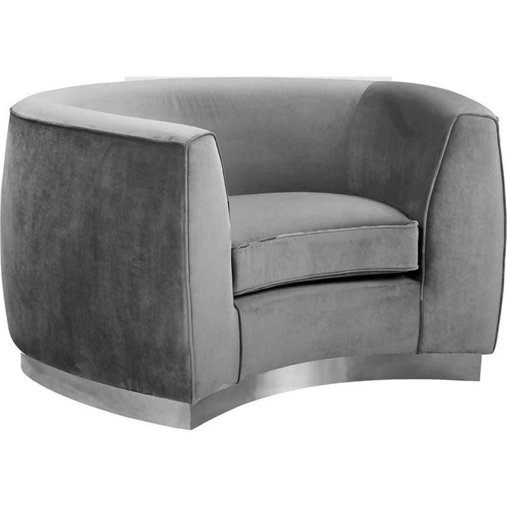 Elegant Gray Velvet Barrel Accent Chair with Wood Frame